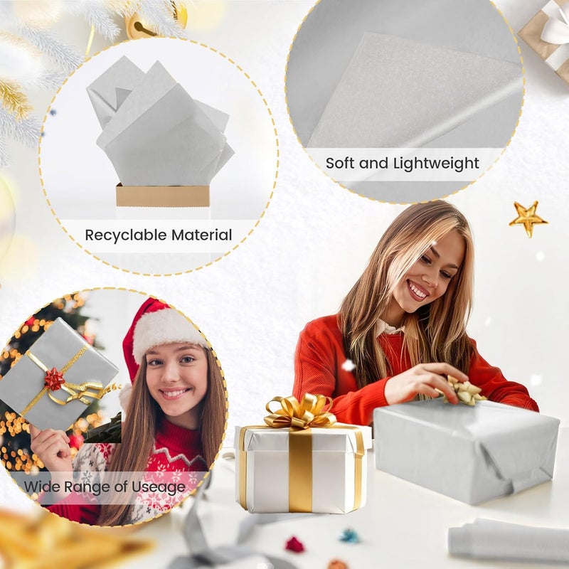 Hlonon Silver Tissue Paper for Gift Bags - 30 Sheets of Silver Wrapping Tissue Paper Bulk Packaging Paper for Weddings Birthday DIY Project Christmas Gift Wrapping Crafts Decor (14 x 20 Inch) - Image 3